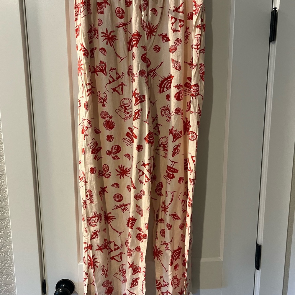Red and Cream Patterned Maxi Skirt